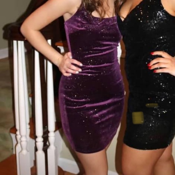 Purple Velvet Sparkly Small Mini Dress - Picture 5 of 5